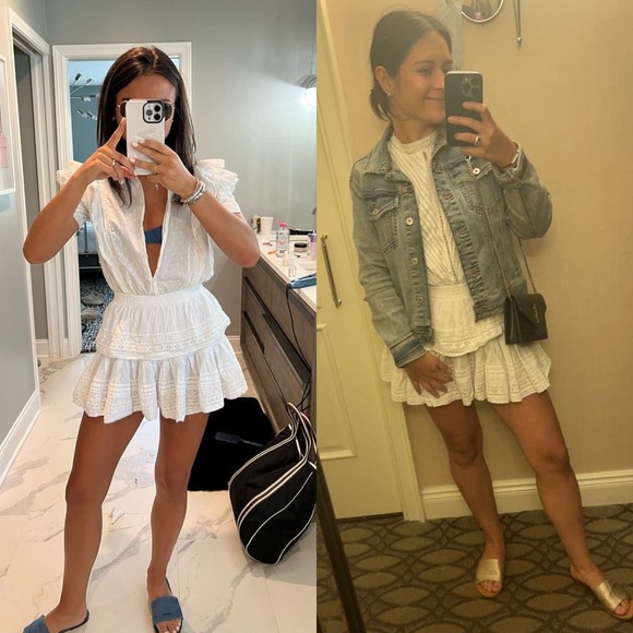 Maia Bergman Mery Mini Dress Eyelet lace Cotton flutter sleeves White Large - Picture 13 of 14